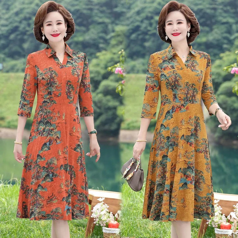 Hàng Có Sẵn Giao Hàng Ngay Lập Phương#Đầm Dài Qua Gối Dáng Ôm Phong Cách Phương Tây Thời Trang Mùa Thu Cao Cấp Dành Cho Nữ Trung Niên 8 / 6yy