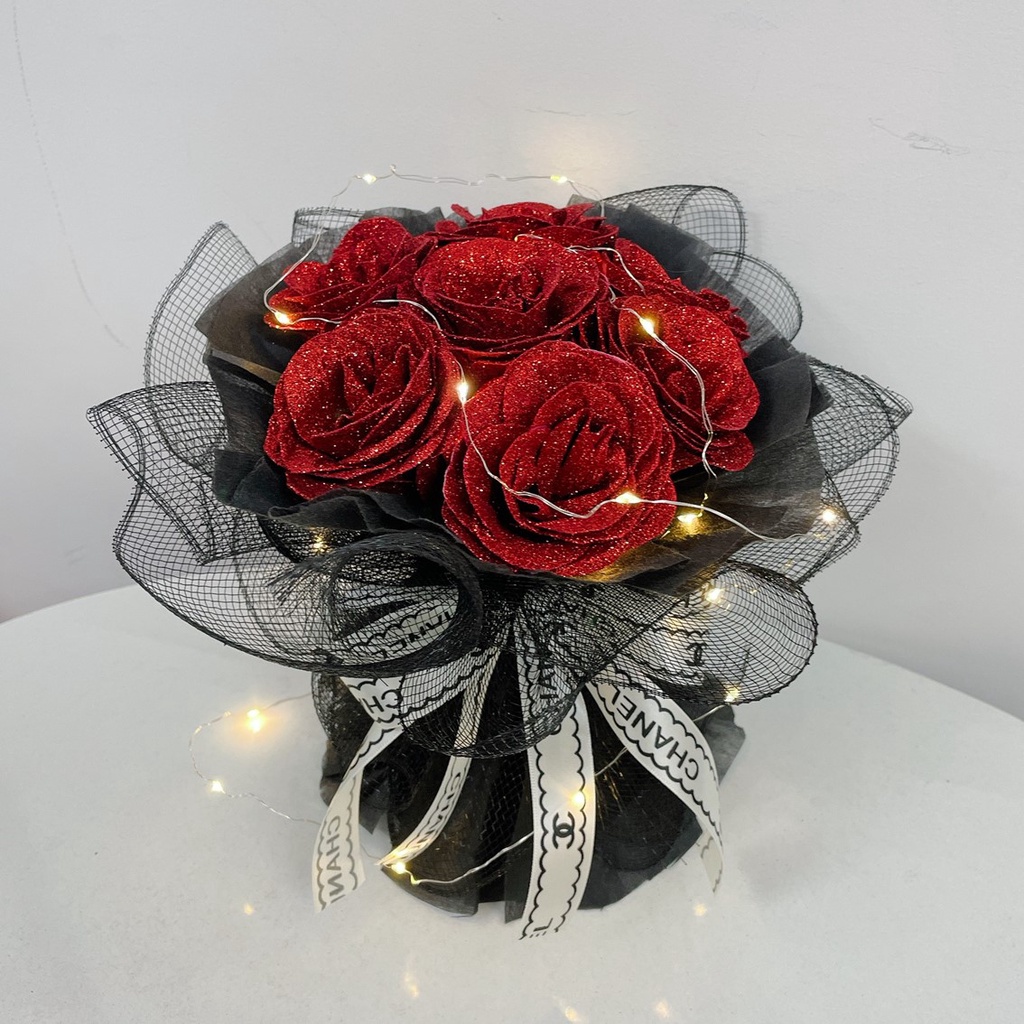 Ảnh thật 100% - hỏa tốc 🥰Hoa sáp KIM TUYẾn NHŨ kèm túi + đèn tặng Valentine 8/3 20/10 cho mẹ, chị em gái, bạn gái