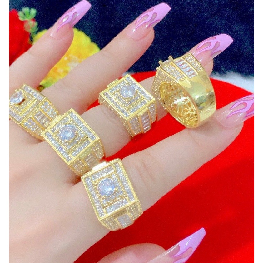 Nhẫn nam mạ vàng mẫu vuông đính full đá 120822