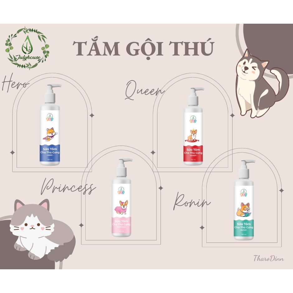 Sữa tắm cho chó mèo JULYHOUSE thơm mát khử mùi hôi dưỡng da lông mềm mượt 150ml