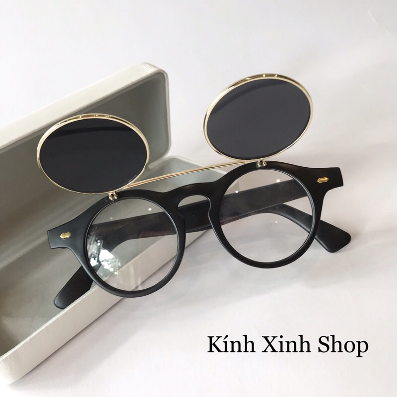 Kính Râm Trẻ Em 2 Lớp Mở Nắp Lên Xuống Gọng Tròn Nhựa Đa Năng Đi Ngày Và Đêm Cho Bé