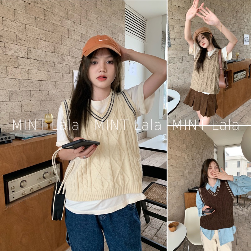 Áo Len Ghi Lê Nữ MINT Lala Viền Sọc Len Xoắn Thừng
