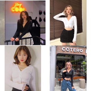 Áo croptop len tăm phối ren điệu