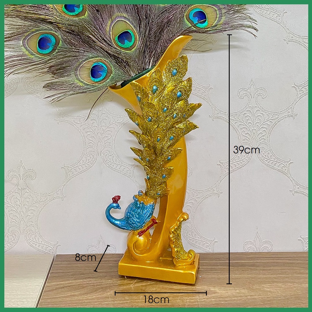Bình cắm lông công phong thủy Q Decor BC02 hình chim công, chất liệu nhựa Composite