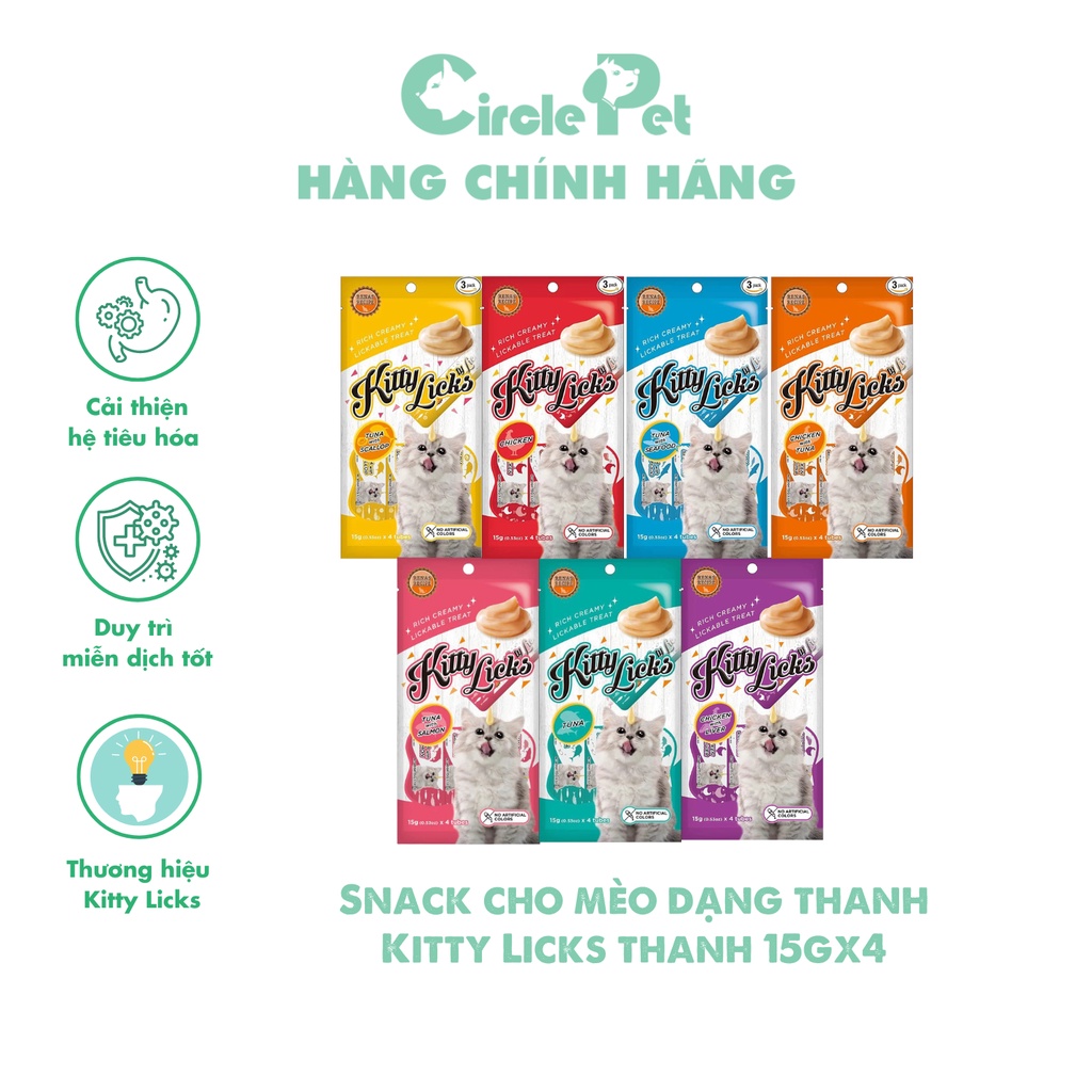 Snack Cho Mèo Dạng Thanh Kitty Licks Hỗ Trợ Biếng Ăn Bổ Sung Dưỡng Chất Cho Mèo Con 15gx4