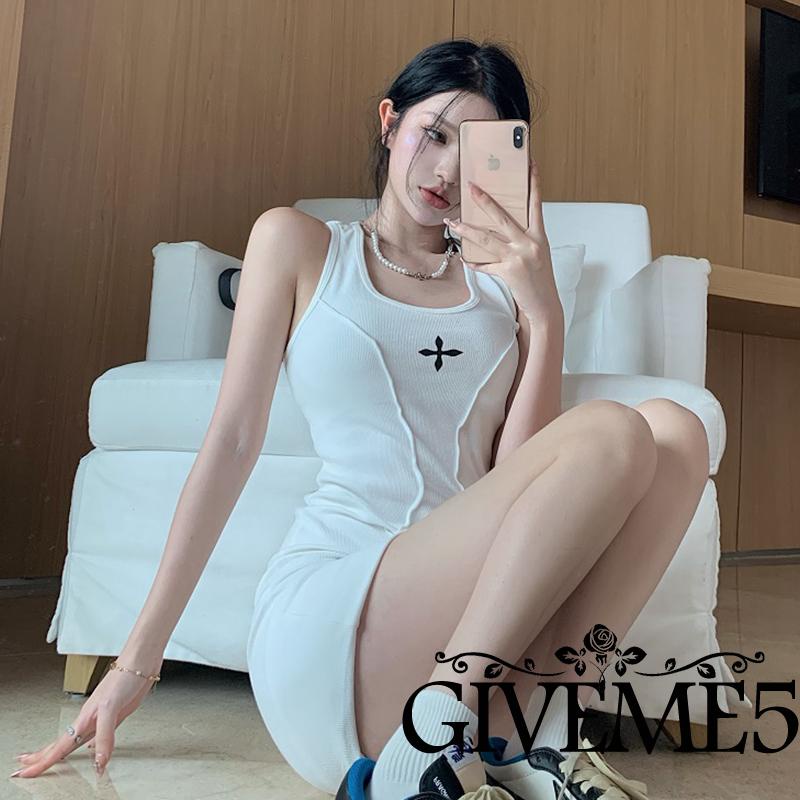 GIVEME-Women Slim Short Vest Dress, Summer Autumn Leisure Style Geometric Printing U-neck Sleeveless Hip Dress