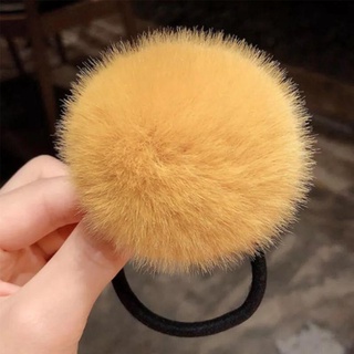 Dây Cột Tóc Đính Bóng Lông Thỏ Co Giãn Đáng Yêu