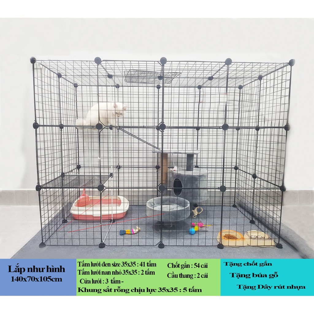 Combo 32 miếng ghép quây lồng chuồng, tấm lưới sắt lắp ghép quây thú cưng chó mèo thỏ Hamster