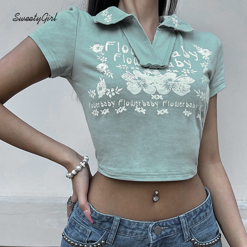 Áo Thun Cổ Bẻ Ngắn Tay Cổ Bẻ In Họa Tiết Chữ Hoạt Hình Thời Trang Cho Nữ 2022