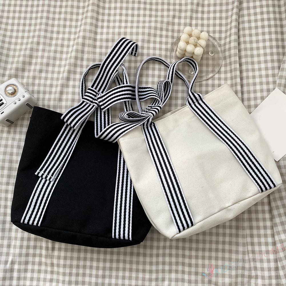 【Big Sale】Women Bow Shoulder Underarm Bag Ladies Preppy Style Canvas Handbag Tote