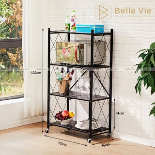 Kệ Sắt Đa Năng 4 Tầng Sơn Gấp Gọn Có Bánh Xe Tĩnh Điện Cao Cấp 122Cm x 36Cm x 71Cm Nội Thất Thông Minh