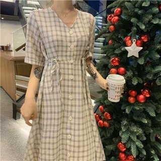 {order bigsize,40-100kg}Váy thô không cổ buộc dây eo tiểu thư