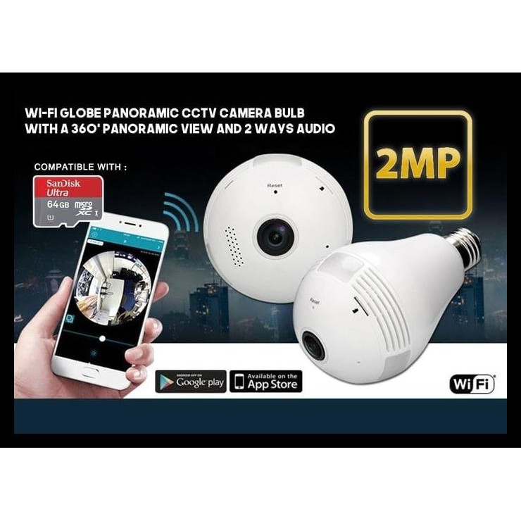 Camera Ip Wifi Bóng Đèn 2mp 1080p Xoay 360 Độ