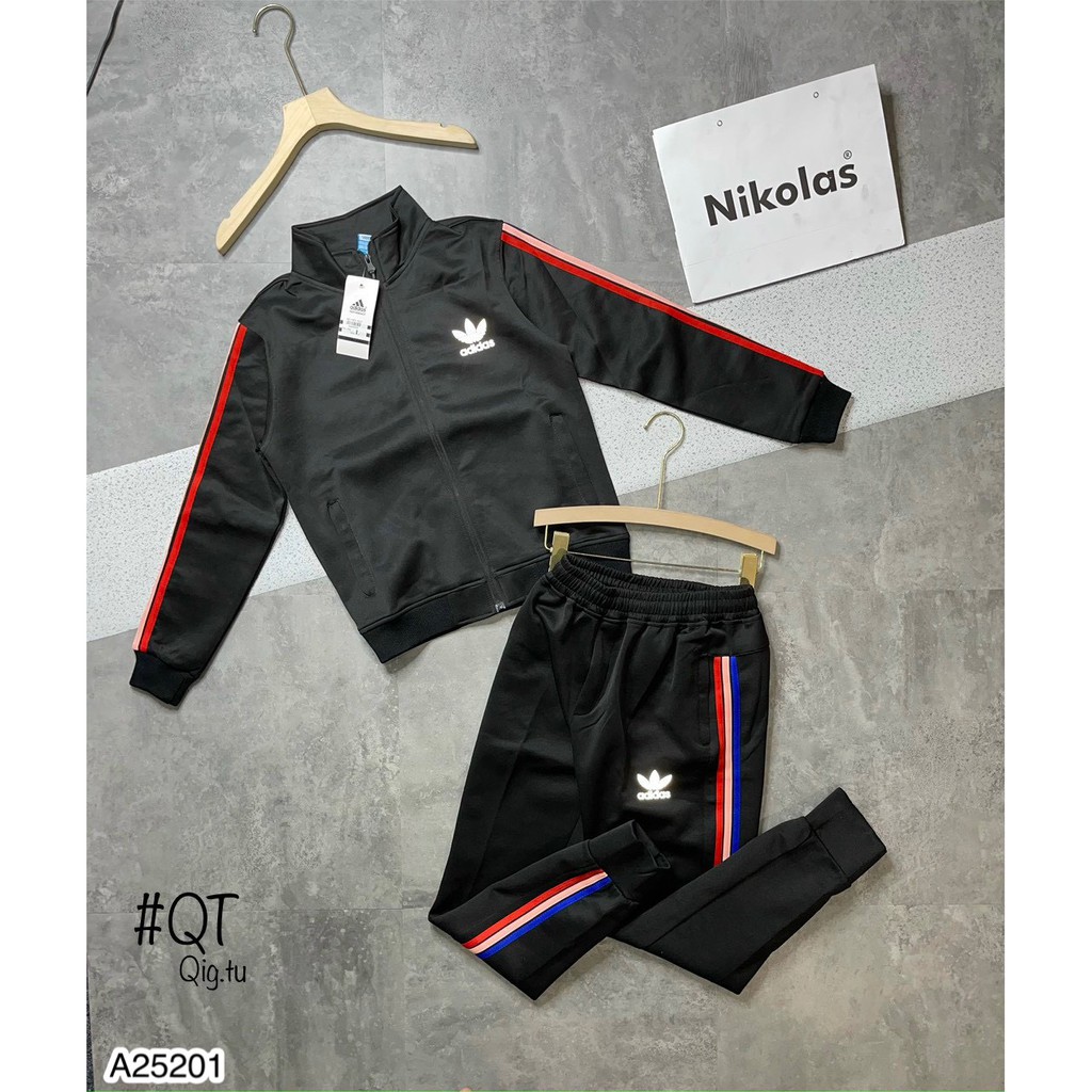 Bộ nỉ nam khóa Adidas kẻ viền 3 màu cổ cao_Bộ nỉ thể thao nam thu đông 2021