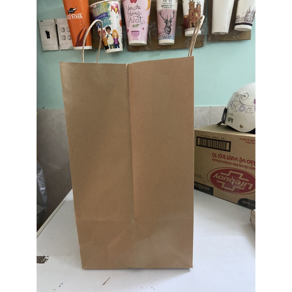 10 Túi giấy kraft, túi giấy xi măng ngang 30 x rộng 22 x cao 40 cm có quai đựng thực phẩm màu nâu
