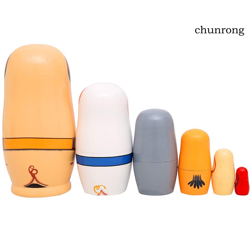 Cr-set 6 Búp Bê Nga Bằng Gỗ Thủ Công Trang Trí Để Bàn Trang Trí