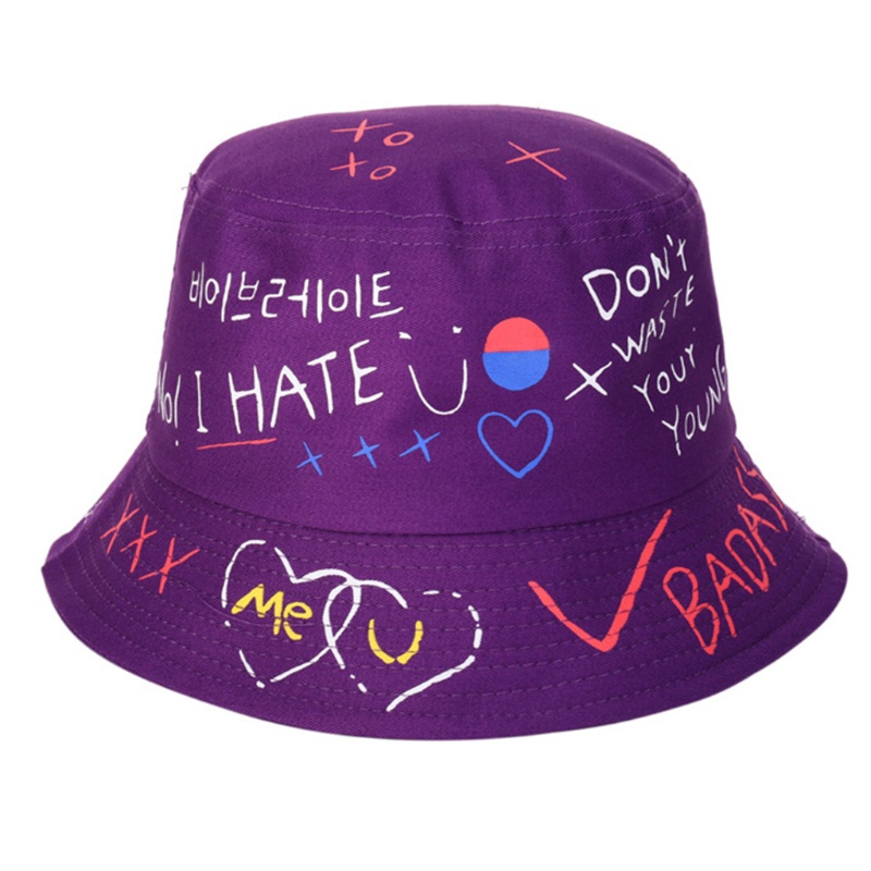 Mũ Bucket Chất Liệu Cotton In Chữ Graffiti Phong Cách Harajuku Thời Trang Mùa Hè Cho Nam Và Nữ