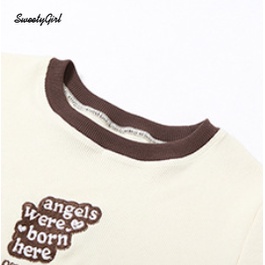 Áo Thun Croptop Tay Ngắn Cổ Tròn In Chữ Phối Màu Tương Phản Thời Trang 2022 Cho Nữ