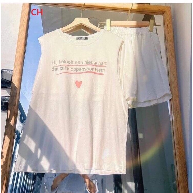 Set bộ tanktop 3 món chữ Hi Unisex ❤ Gồm Tank top 3 lỗ+ Quần Short+ áo braPhong cách HQ