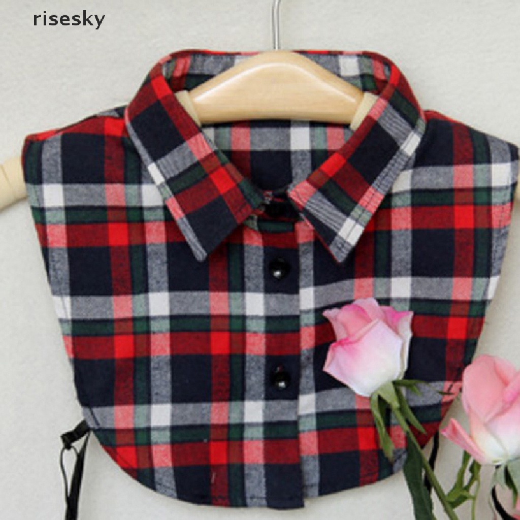 [risesky] Áo Sơ Mi Giả Cổ Bẻ Rời Được Họa Tiết Kẻ Ô Dành Cho Nam Nữ / Phụ Kiện ♨Trên đó