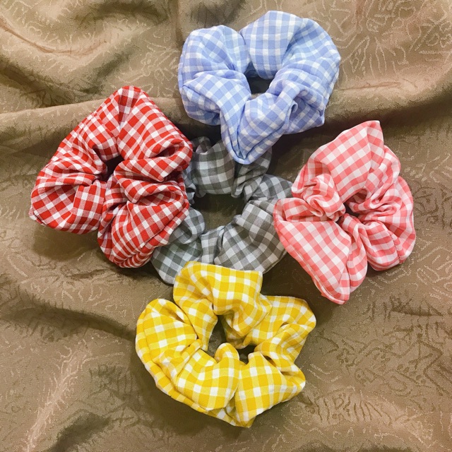 Dây cột tóc vải caro scrunchies phong cách Hàn