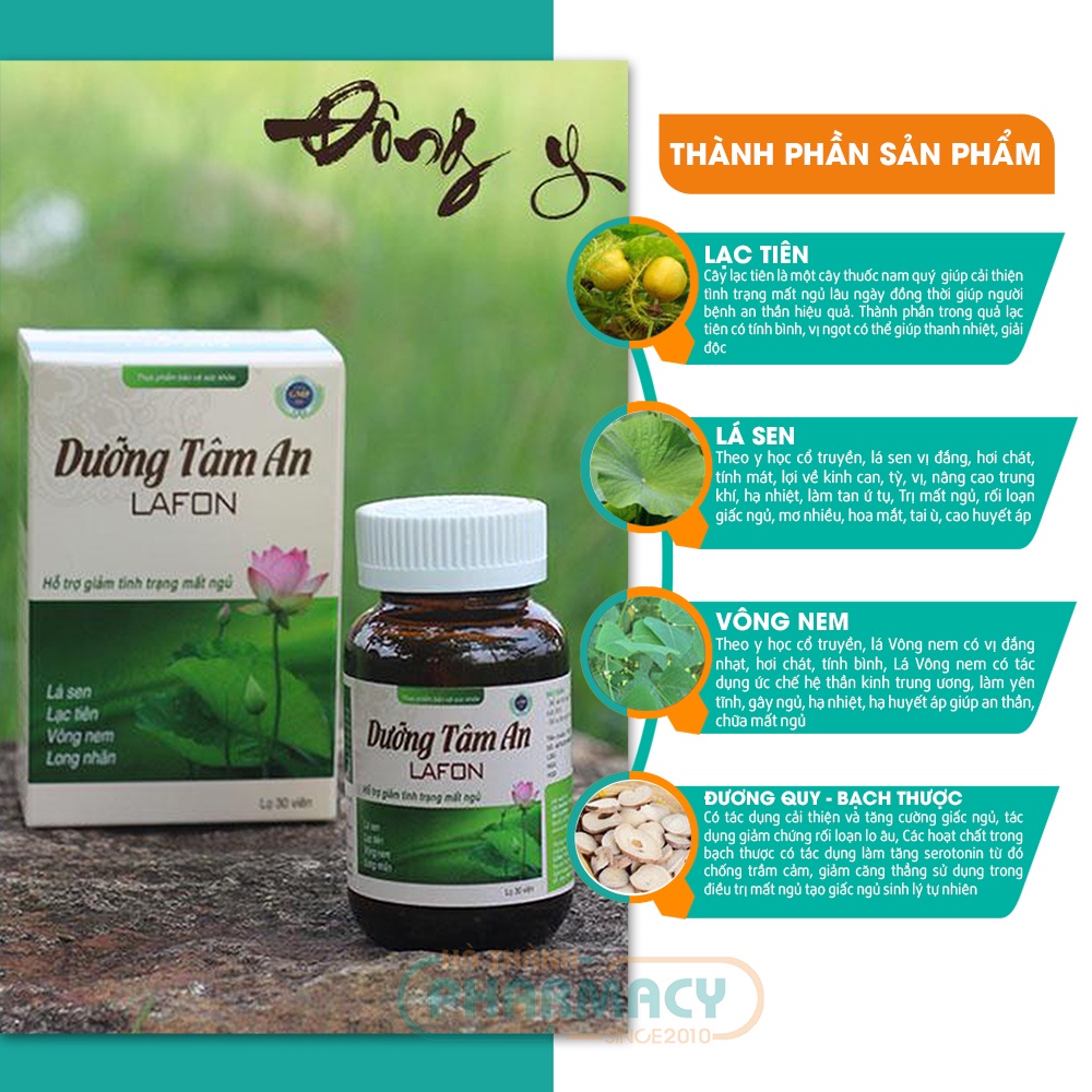 Mất ngủ Dưỡng tâm an Lafon thuốc ngủ sâu hỗ trợ ngủ ngon cho người khó ngủ giúp ngủ ngon và sâu giấc, Hộp 30 viên nang