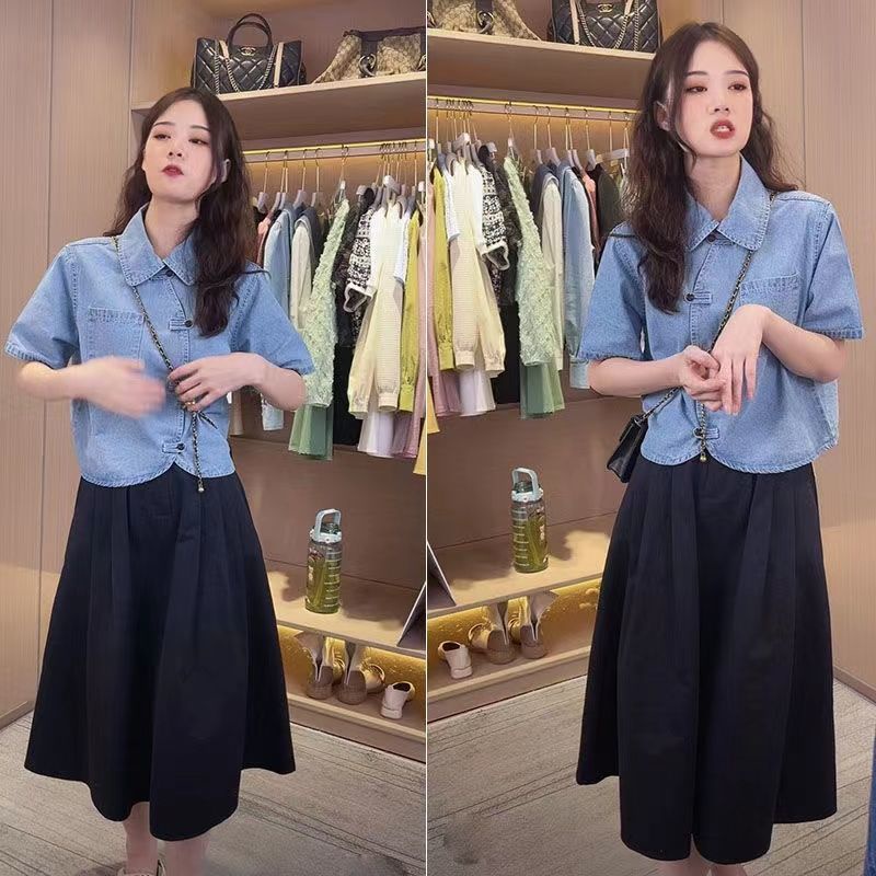 Áo Sơ Mi Denim Tay Ngắn Cổ Búp Bê Phong Cách Thời Trang Mùa Hè Mới Dành Cho Nữ