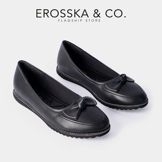 Giày búp bê Erosska thời trang mũi tròn đính nơ xinh xắn màu đen _ EF004