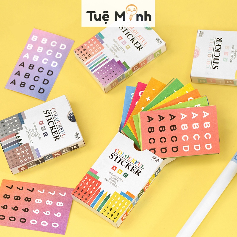 Sticker chữ cái, số ký hiệu hộp 48 tờ STI52 sticker chữ tiếng anh alphabet dán sổ, take note