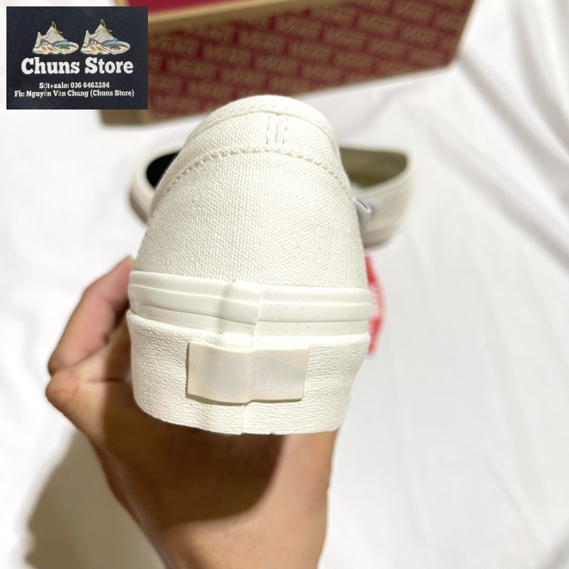 Giày Vans fear of god slipon trắng đen sc, giày Van fog lười âm dương cao cấp