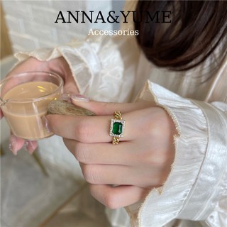 Nhẫn nữ đeo tay thiết kế mặt đá xanh lấp lánh phong cách thời trang sang trọng