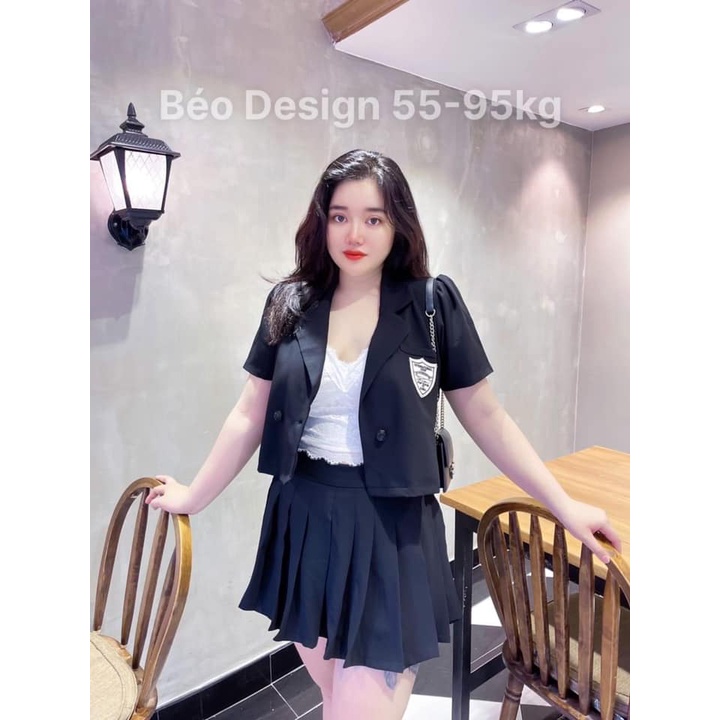 Áo vest ngắn tay + Chân váy xếp ly Bigsize
