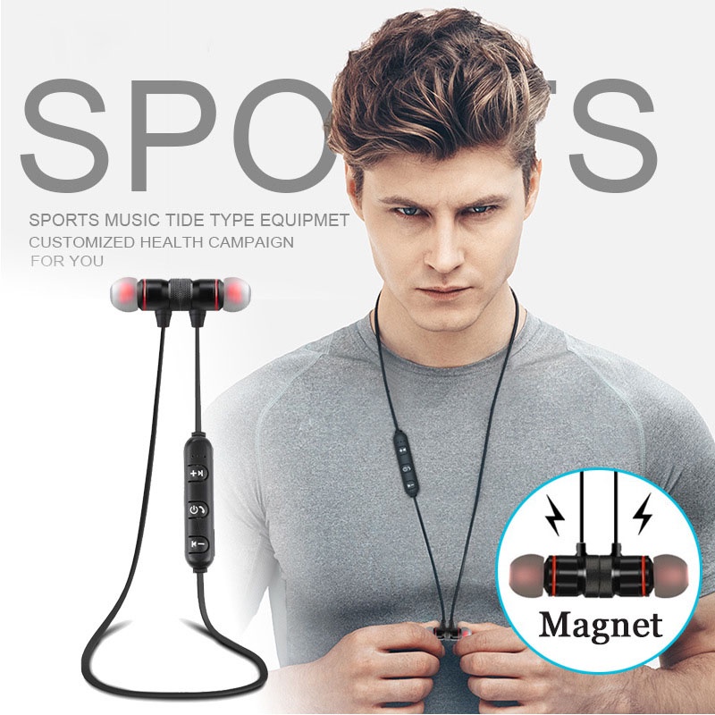 Tai nghe bluetooth không dây đeo cổ có nam châm và mic