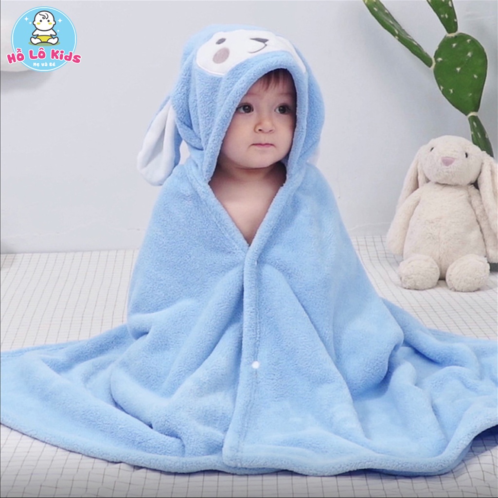 Áo choàng tắm khăn tắm cho bé cotton có mũ lông cừu dày dặn thấm hút tốt Hồ Lô Kids