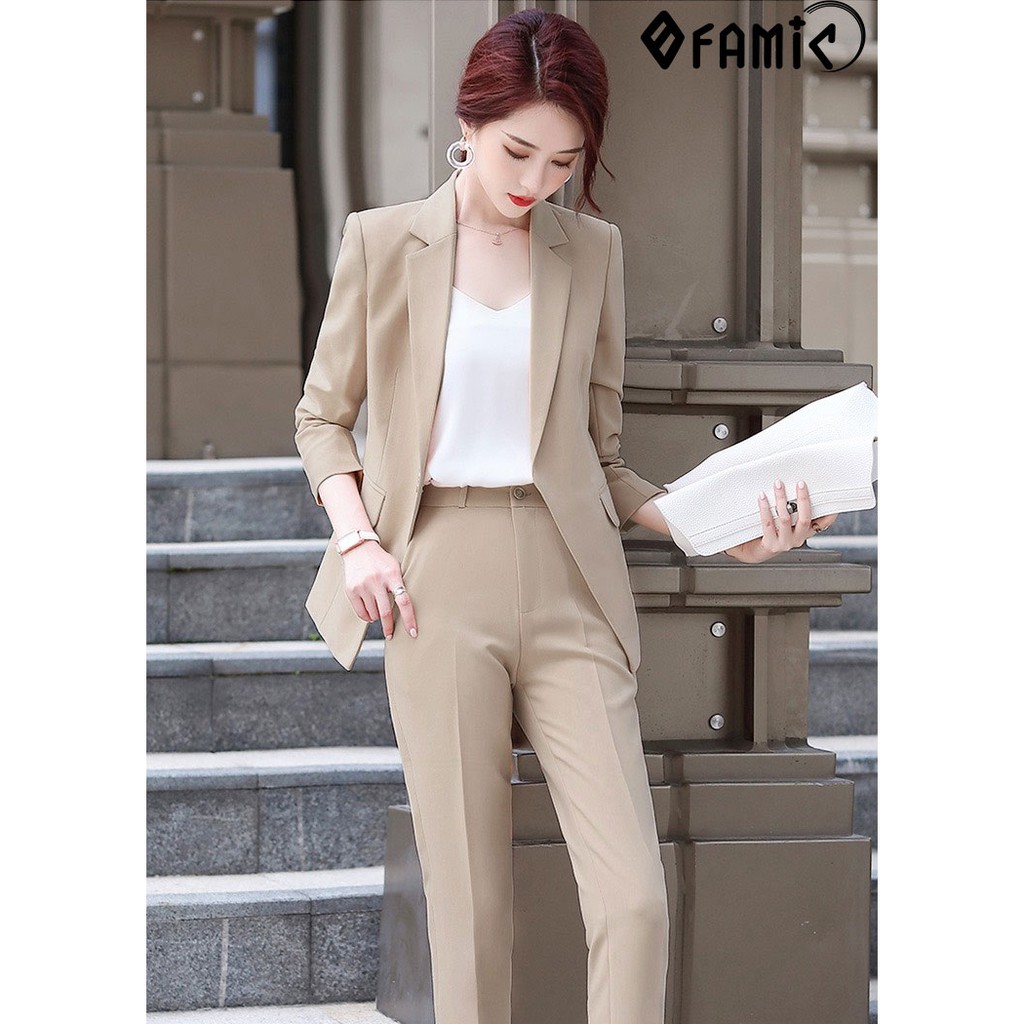 Set Vest Nữ ❤️𝑭𝑹𝑬𝑬𝑺𝑯𝑰𝑷❤️ Bộ Vest Nữ Công Sở Phong Cách Hàn Quốc 3 Màu Gồm Áo Tay Dài Và Quần Dài | BigBuy360 - bigbuy360.vn