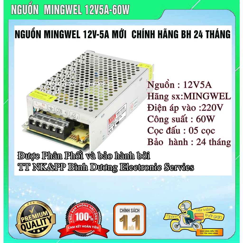 Nguồn tổ ong 12v 5a MINGWEL hàng  chất lượng  mới bảo hành và phân phối bởi BÌNH DƯƠNG ELECTRONICS  bảo hành 24 tháng