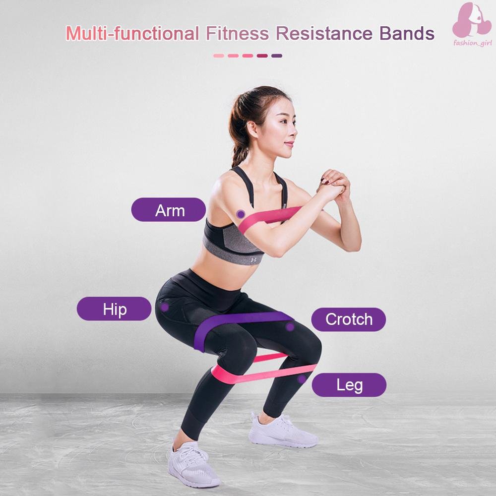 Bán sỉ -  dây miniband, Bộ 5 dây mini band hồng gradient kèm túi, dây cao su đàn hồi kháng lực tập chân mông dobetters