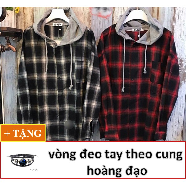 ÁO KHOÁC UNISEX CARO PHỐI NÓN THỜI TRANG CAO CẤP VDDT661-TẶNG VÒNG ĐEO TAY THEO CUNG HOÀNG ĐẠO