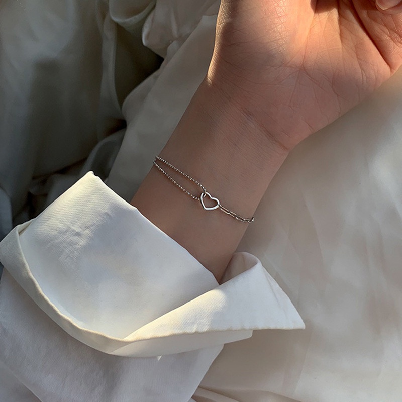 Vòng Tay Hai Lớp Hợp Kim Hình Trái Tim Thời Trang Cho Nữ