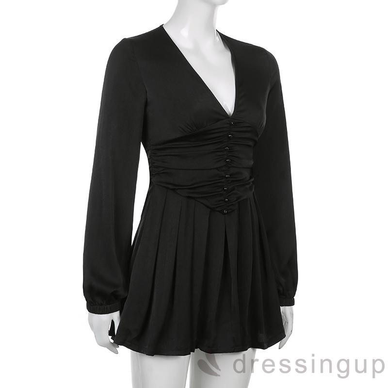 Đầm dài tay cổ chữ V màu sắc thời trang dành cho nữ