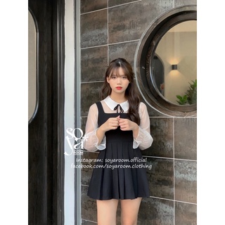 Set yếm phối cùng áo sơ mi - (Cả set gồm yếm + áo + nơ đi kèm)