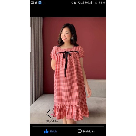 Thanh lý váy bầu Bonna sz M mới newtag kẻ caro đỏ