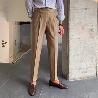 Quần tây nam SIDETAB cạp cao dáng baggy ống rộng vải cotton Hàn xu hướng thời trang 2021
