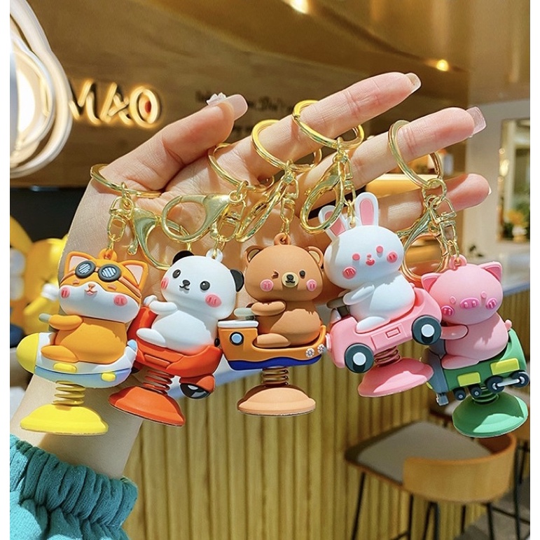 Móc Khoá Gấu Brown , Thỏ Cony , Chó Corgi , Heo Pig chơi thú nhún dễ thương