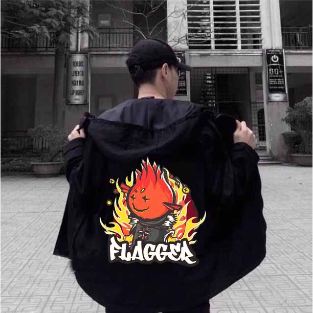 áo gió khóa túi ⚡️ MẪU HÓT ⚡️ Áo Khoác Đầu Quỷ Chữ Tàu in FLAGGER Form Rộng Dù 2 Lớp Phong Cách