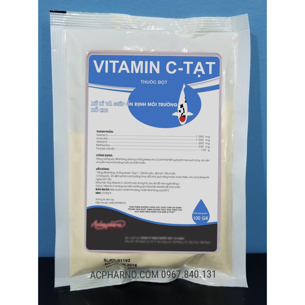 Vitamin C dành cho cá koi 100gr - Giúp tăng sức đề kháng, giảm và chống stress trên cá - Thủy sản ốc bươu, cá lóc kiểng