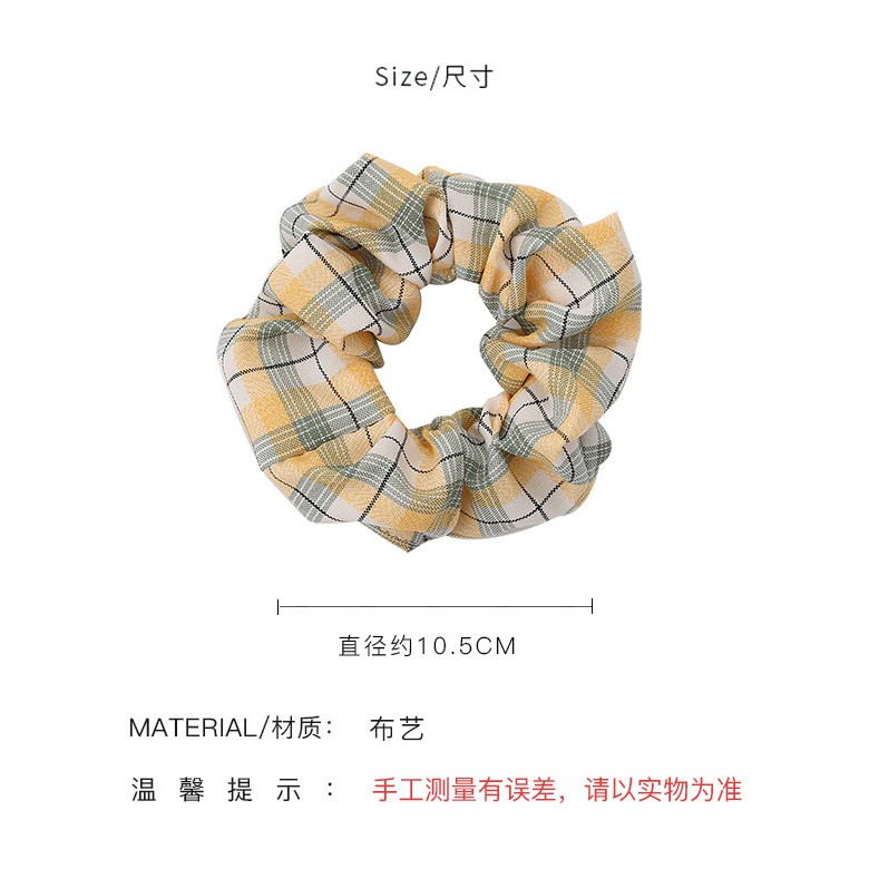 Dây thun cột tóc in họa tiết caro phối hoa kiểu Pháp cổ điển dễ thương cho nữ