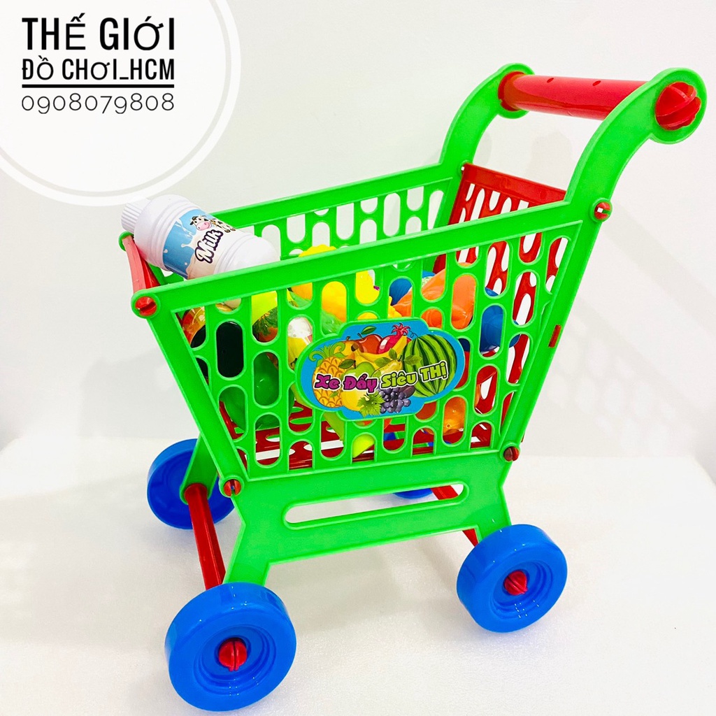 [KÈM TRÁI CÂY] Đồ chơi Túi xe đẩy siêu thị CAO 38CM dành cho bé thích nấu ăn, nhà bếp, cắt thái hoa quả, đồ hàng 0264