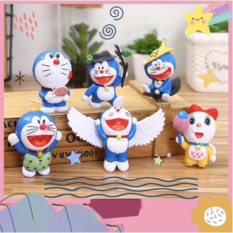 Set 6 mô hình đồ chơi nhiều tư thế trang trí Doraemon dễ thương - S6.01