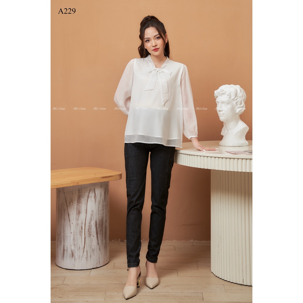 A229 Áo bầu tơ dài tay nơ cổ B2 MUM